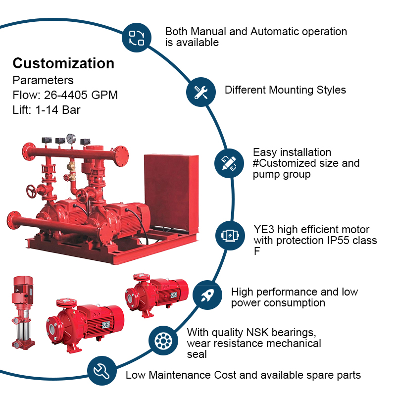সেন্ট্রিফিউগাল এন্ড সাকশন ফায়ার পাম্পের সাথে EEJ ফায়ার পাম্প 500GPM সেট করে